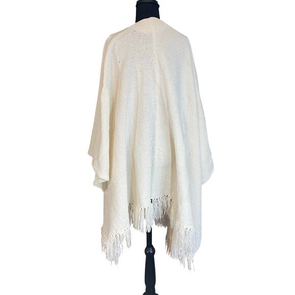 Vintage Sideeffects White Fringe Kimono Shawl Wrap Boho Acrylic Hong Kong - Picture 5 of 8